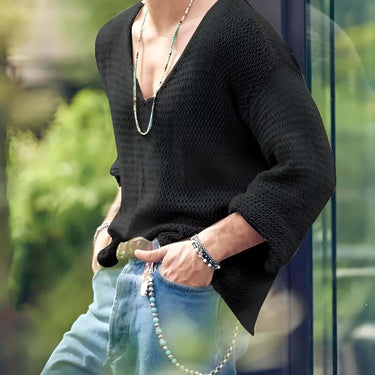 Men's V Neck Knit Short Sleeve Shirt -, Sweaters , Drestiny , 4XL, 5XL, Australia, Black, Canada, Dark Blue, Khaki, L, Light Grey, Long Sleeves, M, New Zealand, Pullovers, S, Sweaters, United Kingdom, United States, XL, XXL, XXXL , Drestiny , www.shopdrestiny.com